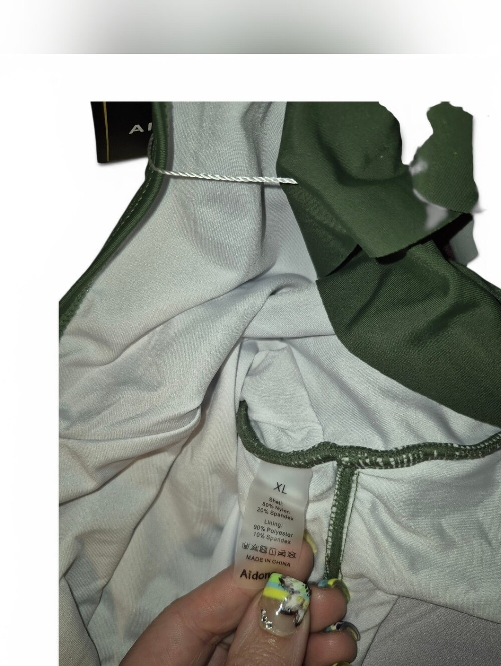 NWT Aidonger Army Green One-Piece Ruffle Swim Dress Tummy Control - XL - Picture 7 of 10